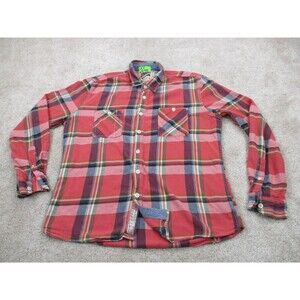 JNCO Shirt Womens Large Pink Blue Flannel Button Up Long Sleeve Top Crown Brand